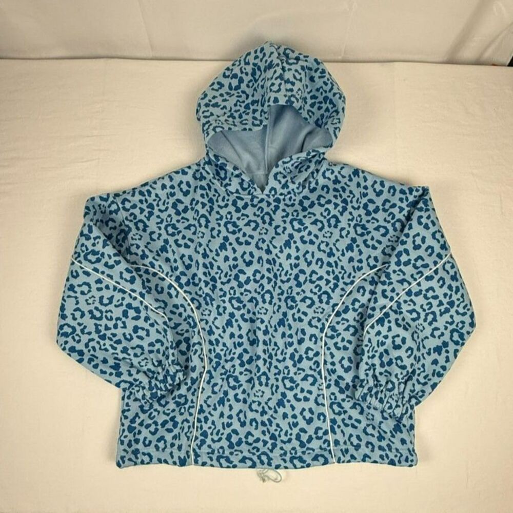 Leopard Print Blue Hoodie & Wide Leg Sweatpants Set - S